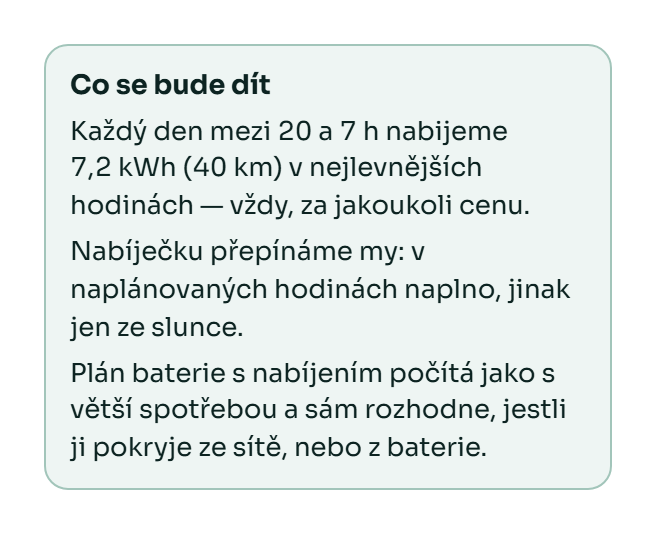 Rámeček Co se bude dít a přepínač Zkušebně / Ostře