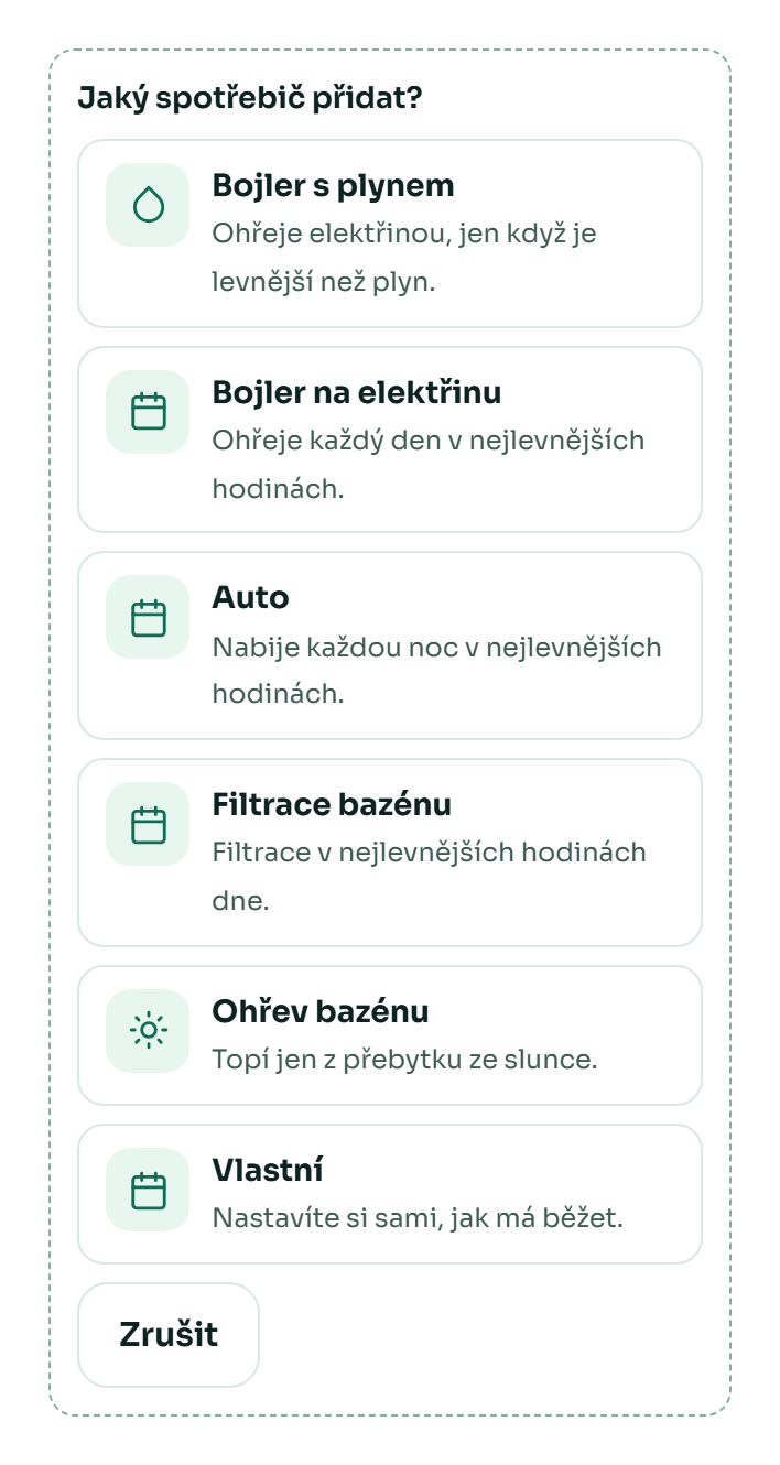 Výběr předvolby spotřebiče