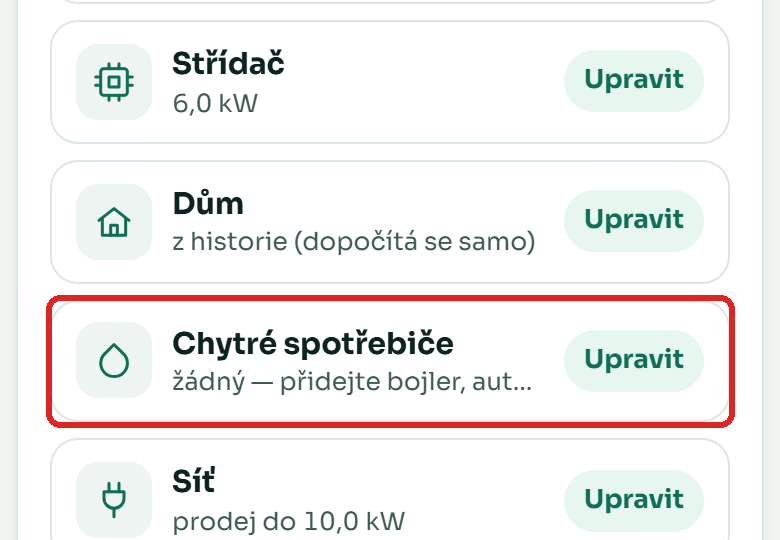 Řádek Chytré spotřebiče