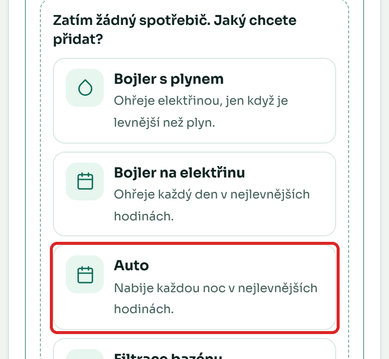 Výběr spotřebiče Auto