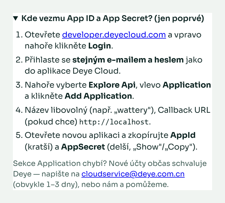 Nápověda v aplikaci: kde vzít App ID a App Secret