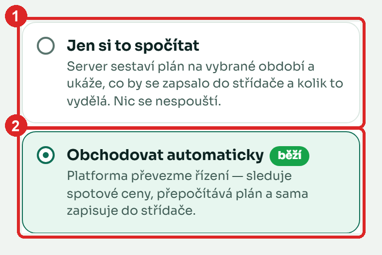 Volba Jen si to spočítat nebo Obchodovat automaticky