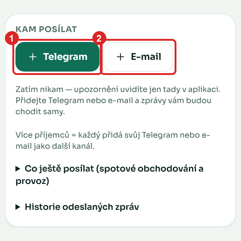 Kam posílat: Telegram a E-mail